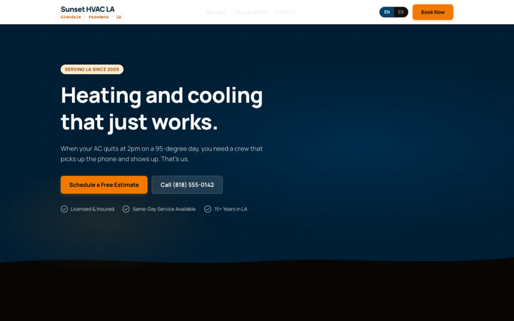 Sunset HVAC LA homepage — bilingual EN/ES HVAC contractor site